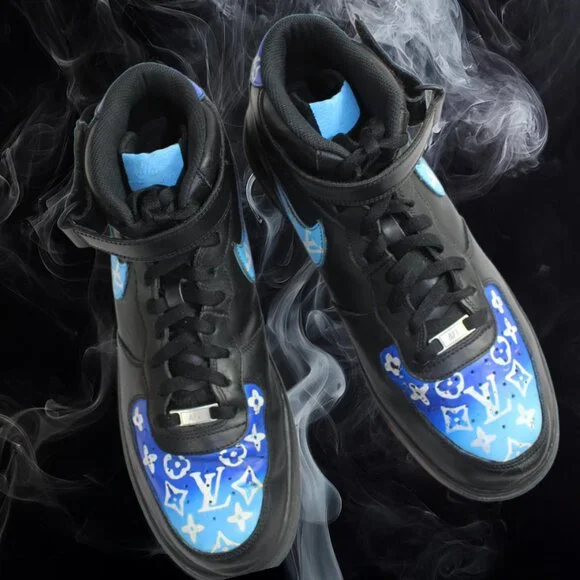 Men’s Nike Air Force 1 High – Black & Blue Custom Collector Pair Size 13